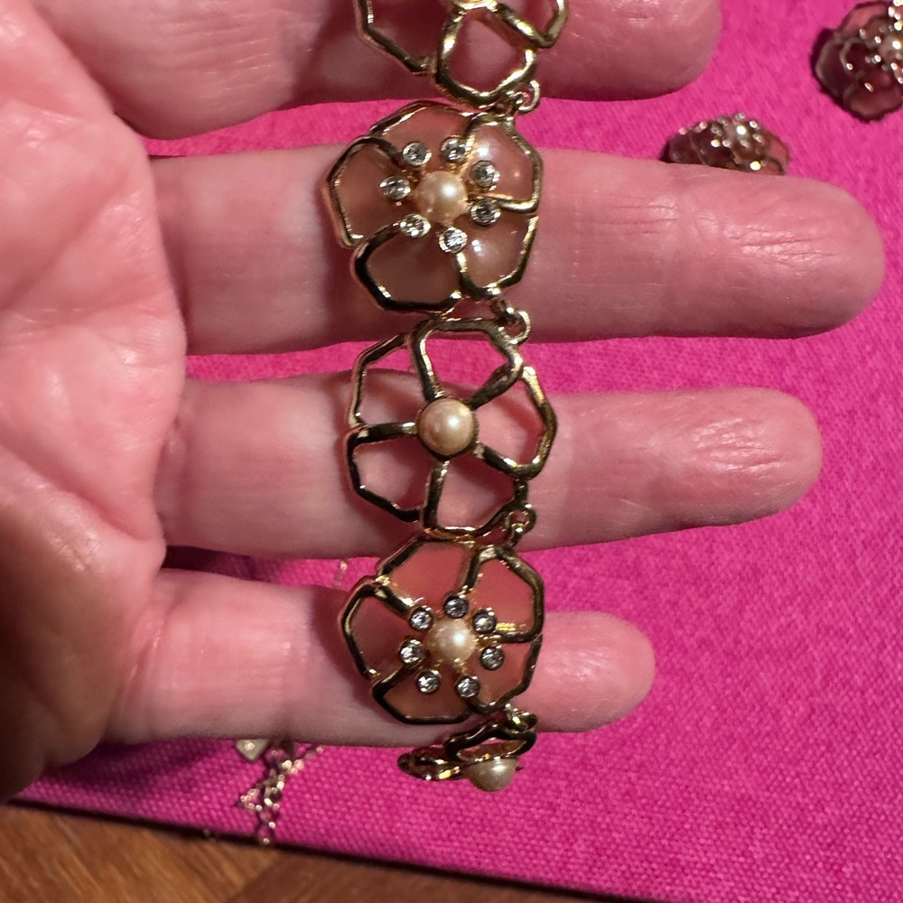 Jewerly Set Earrings Necklace Bracelet Kate Spade New York, Pink Floral - Picture 5 of 10